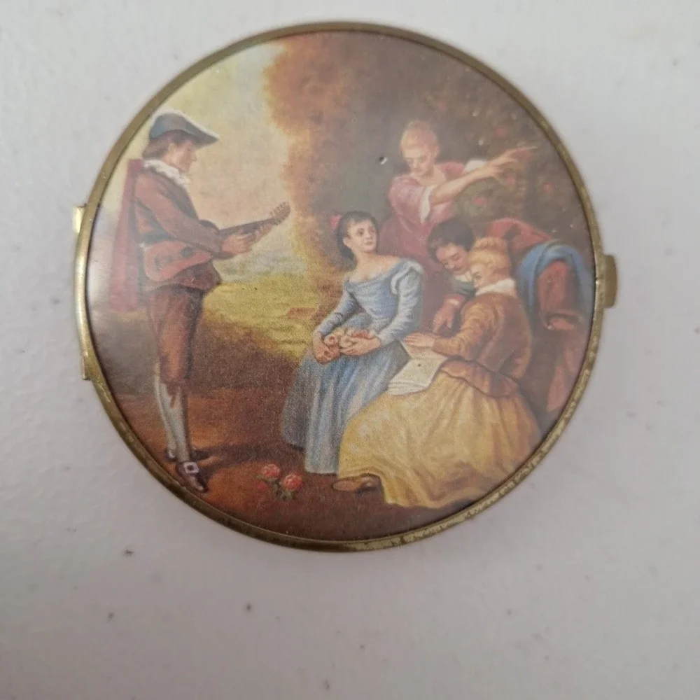Vintage Compact Makeup Mirror Double-Sided Victorian Scene 3
